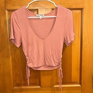 Express One Eleven Deep V Crop Top in Blush - S